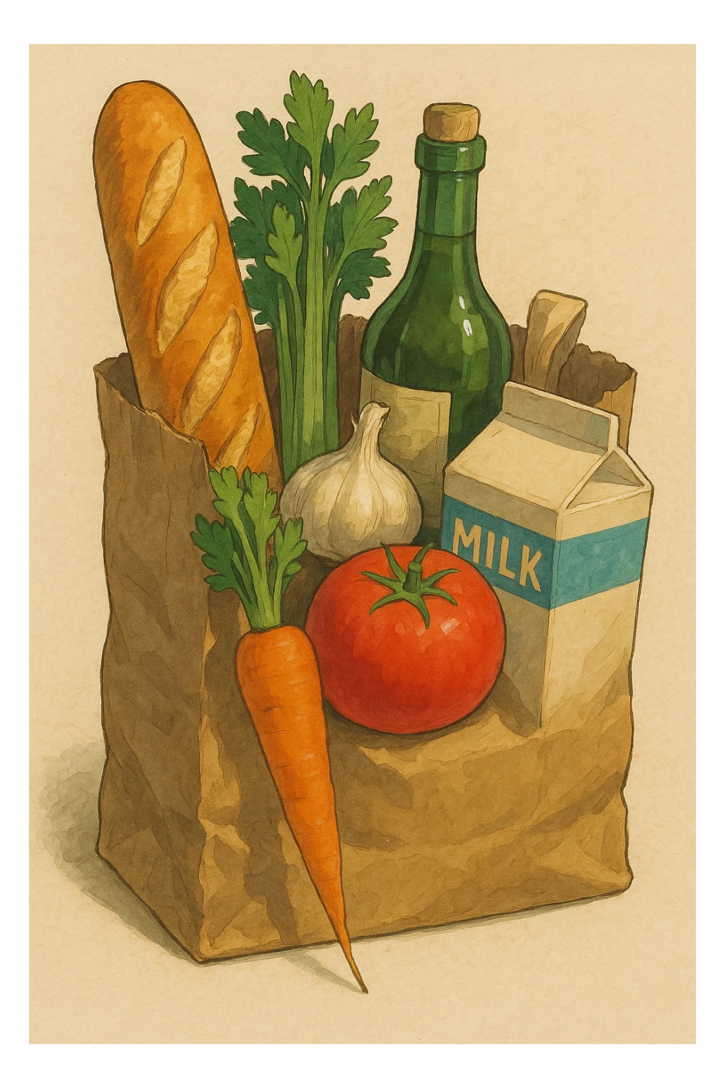 realistic paper bag of classic groceries sticker