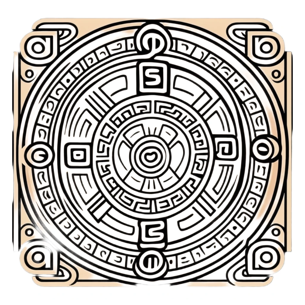 Mayan calendar or stone carving with mail symbol in white and dark green colors sticker