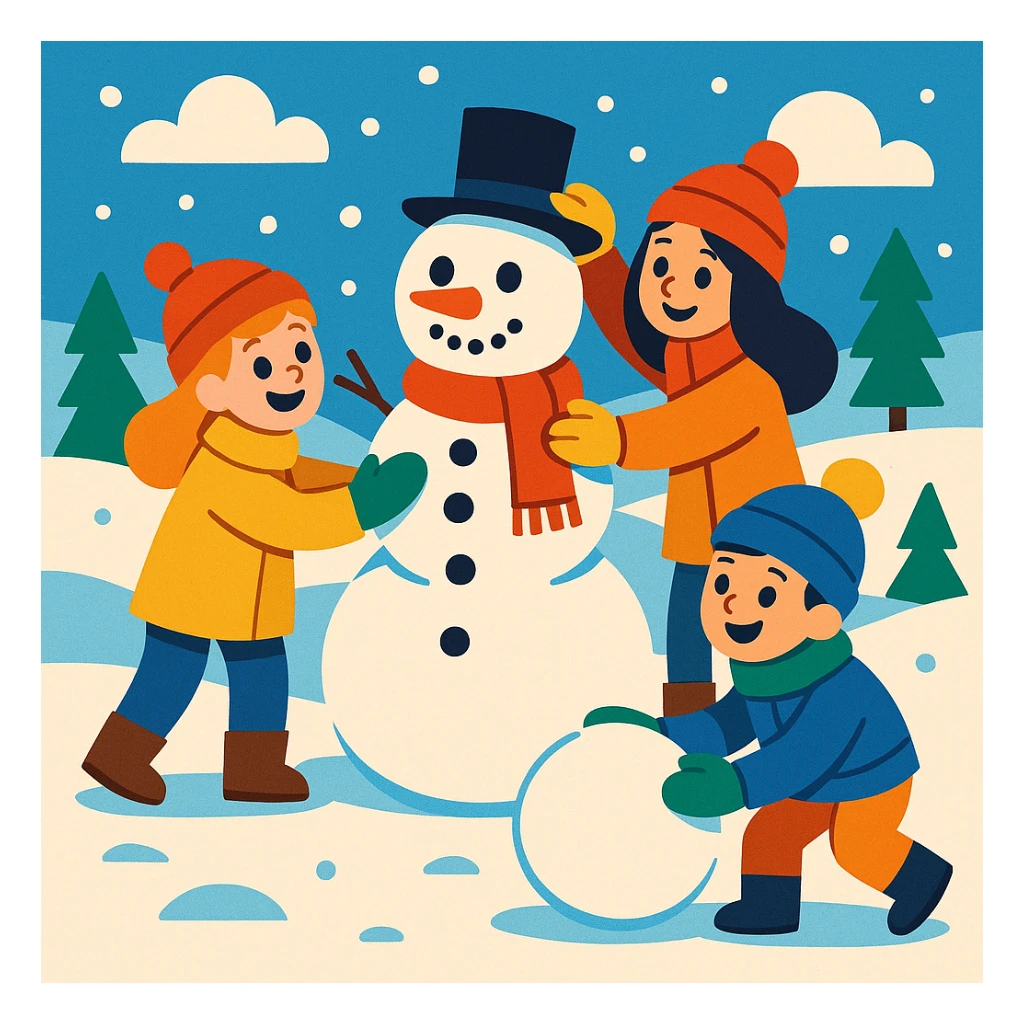 people making a snowman sticker