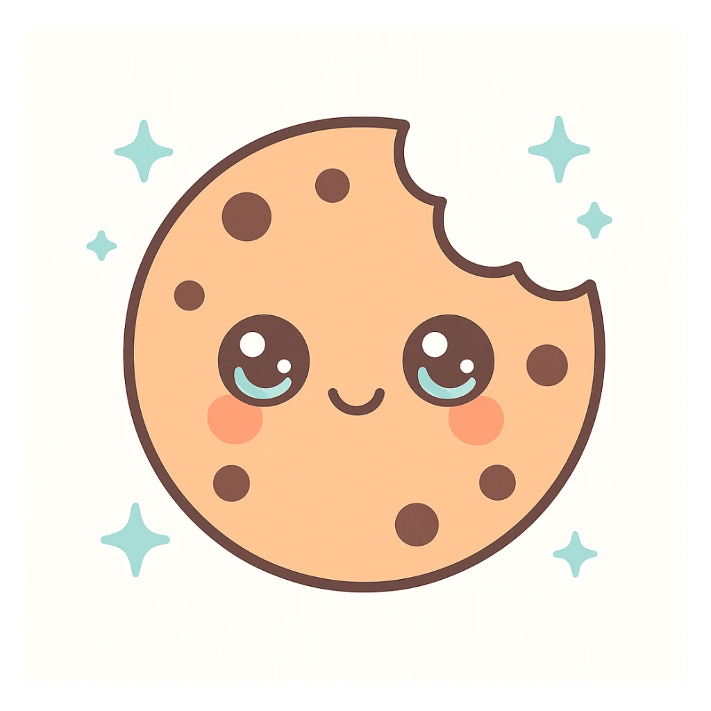 cute cartoon cookie with a bite taken out, smiling face, soft colors, playful style sticker