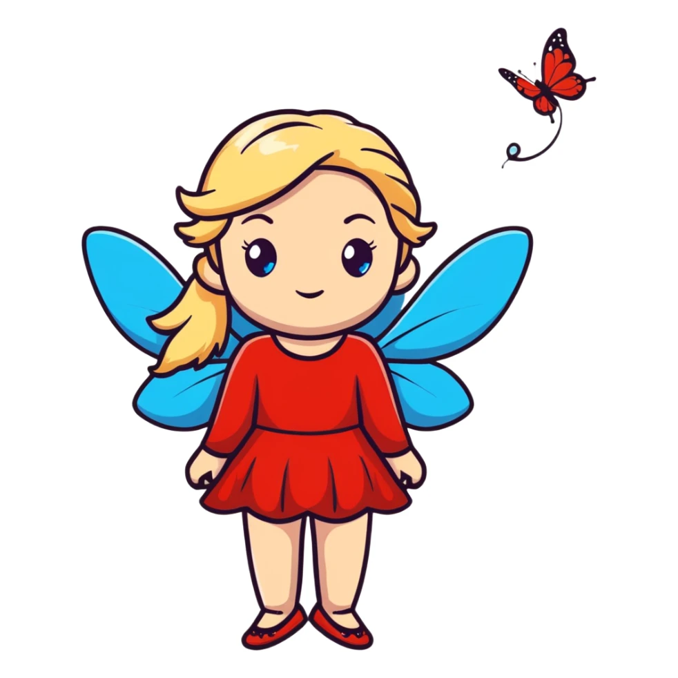 fairy with blue eyes, blonde hair and red dress sticker