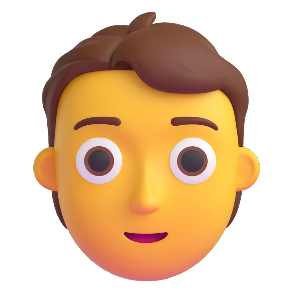 a man's face in his late 20s, 3D emoji style sticker