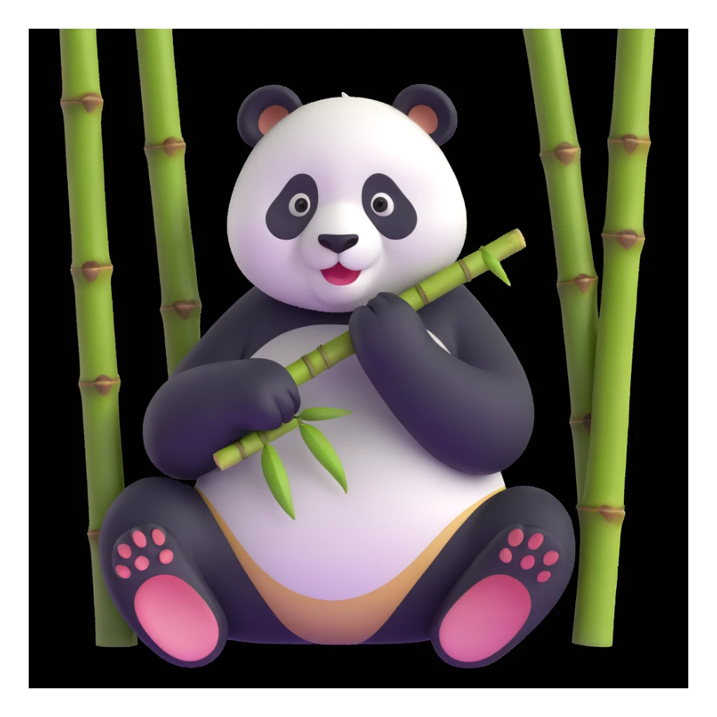 panda eating bamboo in forrest, close up pose sticker