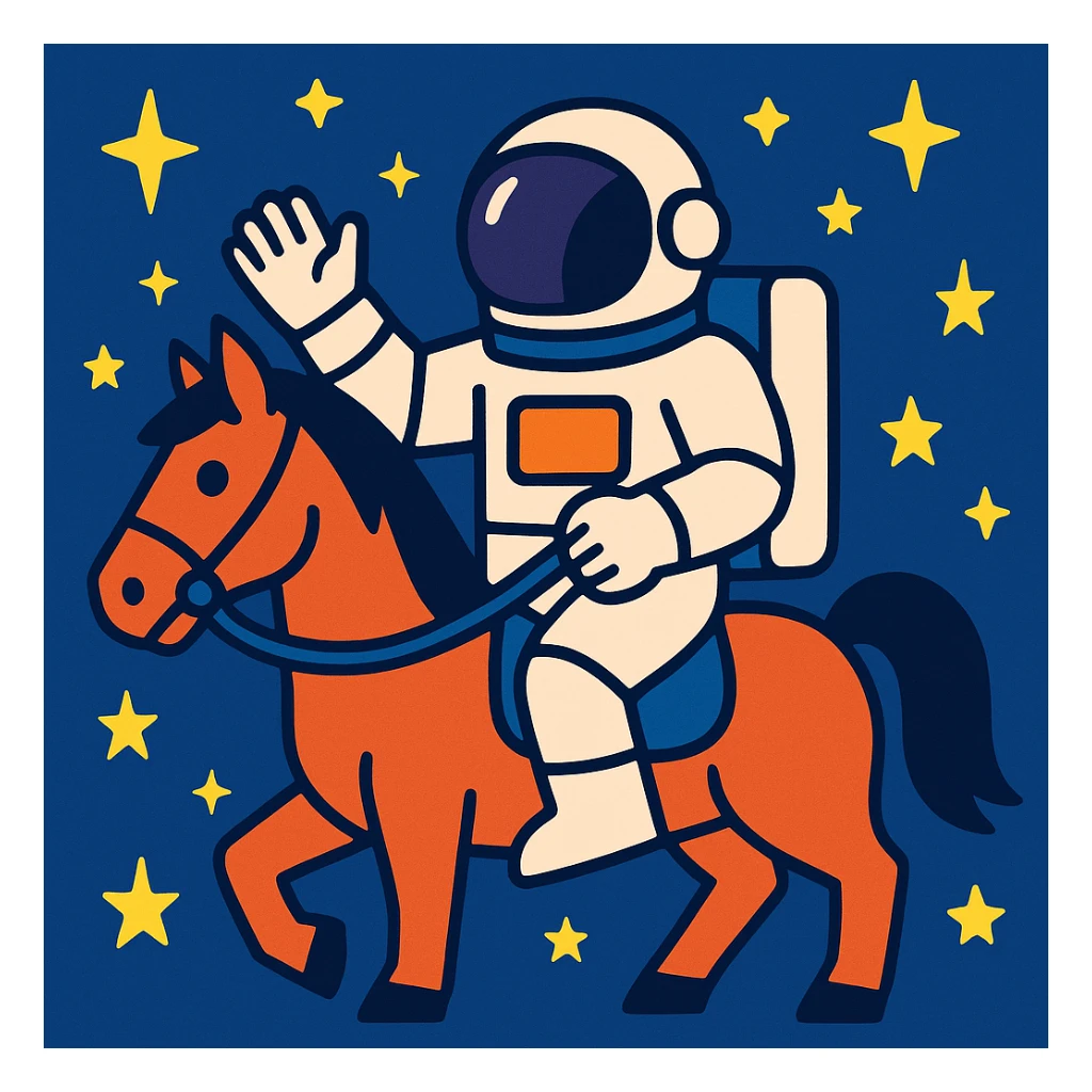 astronaut on horseback with stars in background sticker