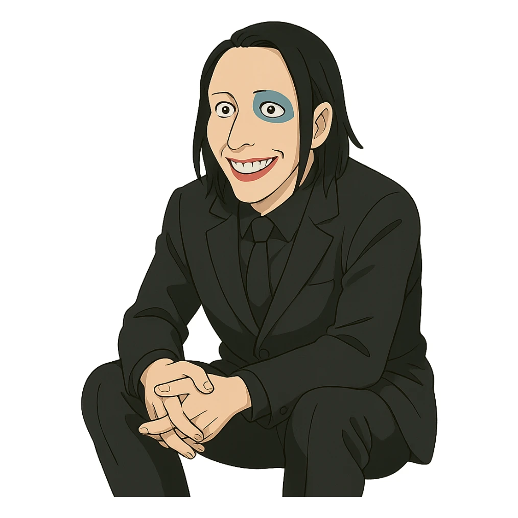 Marilyn Manson sitting and smiling, ghibli style sticker