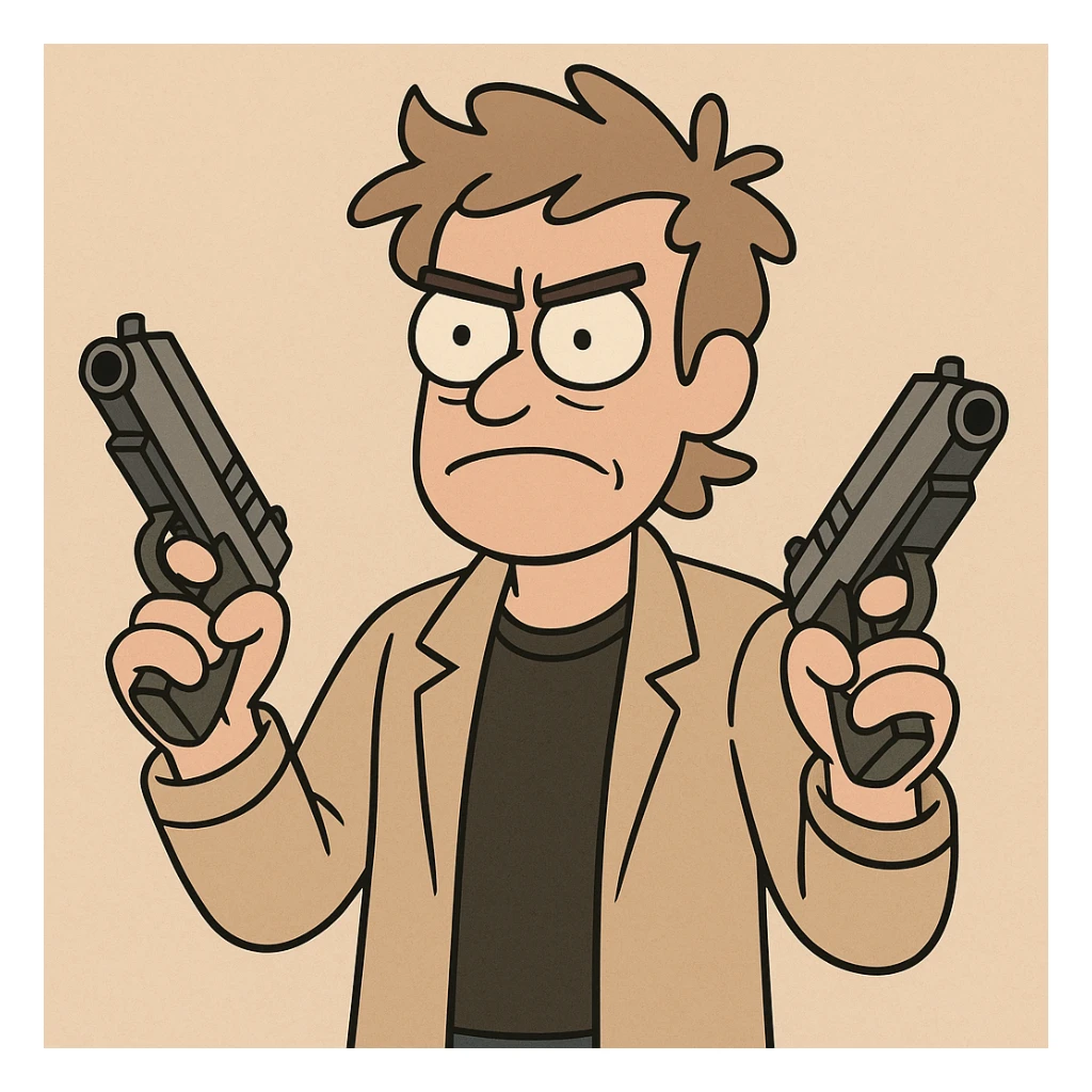 dual pistols, flat toon cartoon style sticker