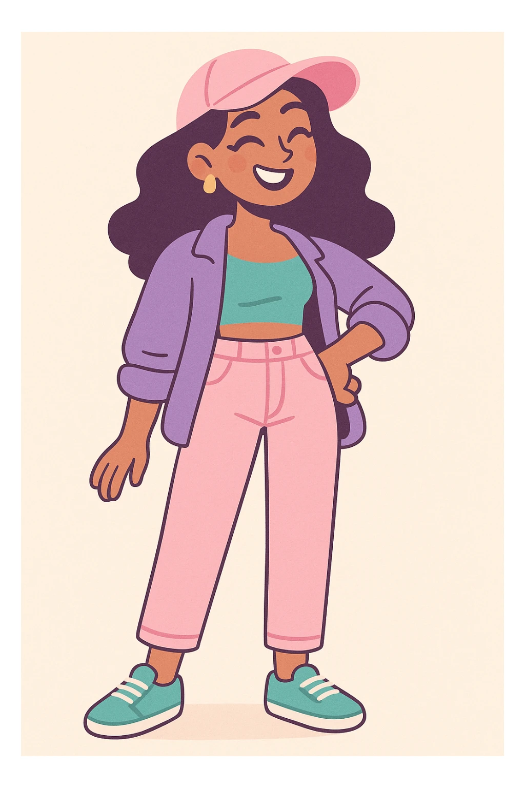 hot girl, casual chic, smiling, soft pastel tones sticker