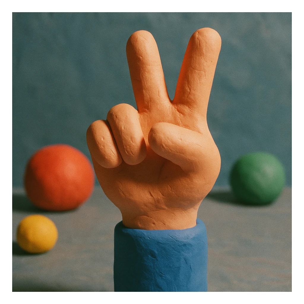 hand making a V sign, claymation style sticker