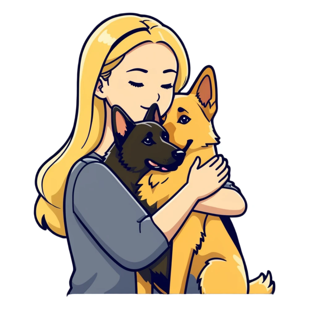 blonde woman romance with large German shepherd  sticker