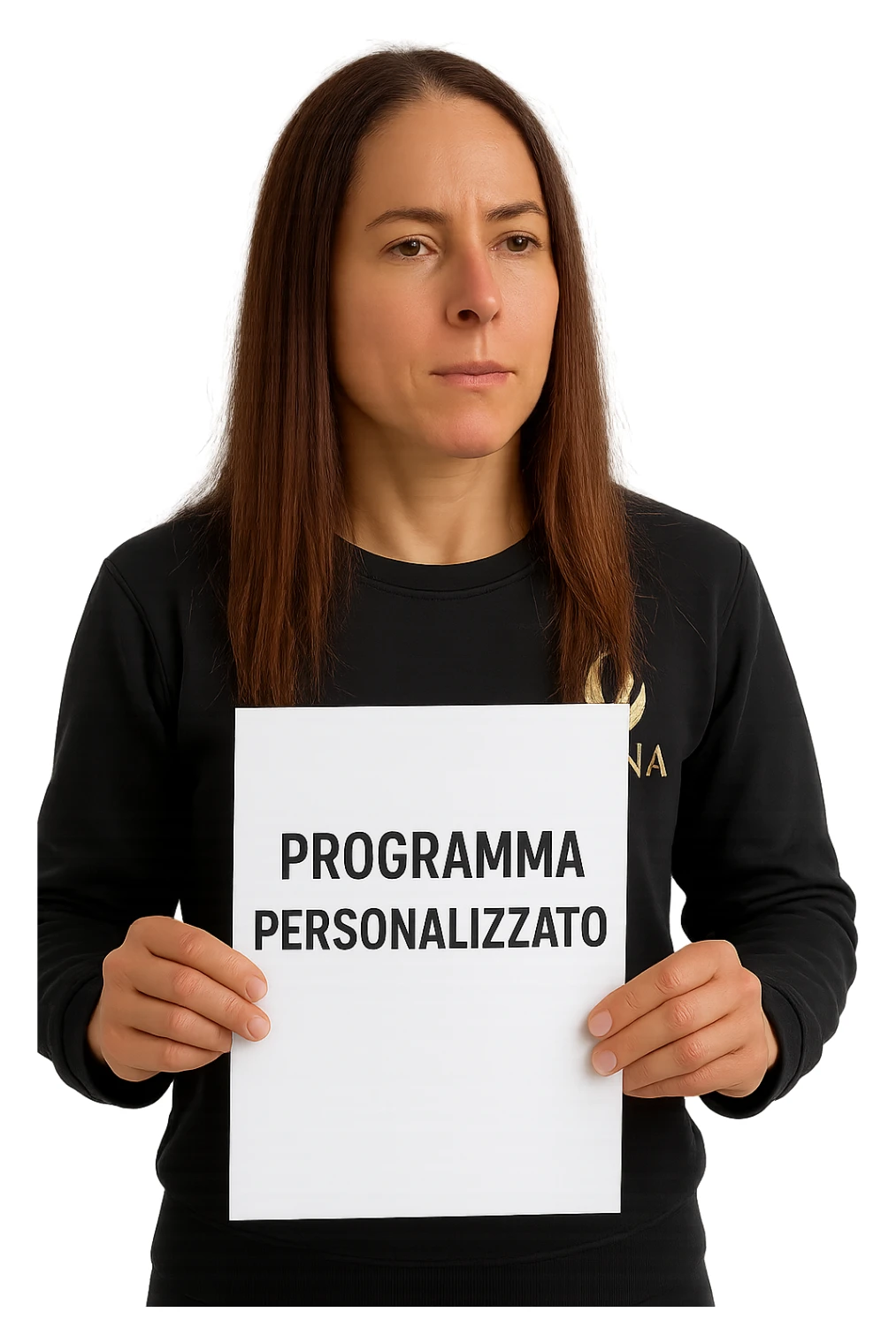 Donna con in mano Scheda di allenamento di palestra con scritto "Programma Personalizzato" sticker