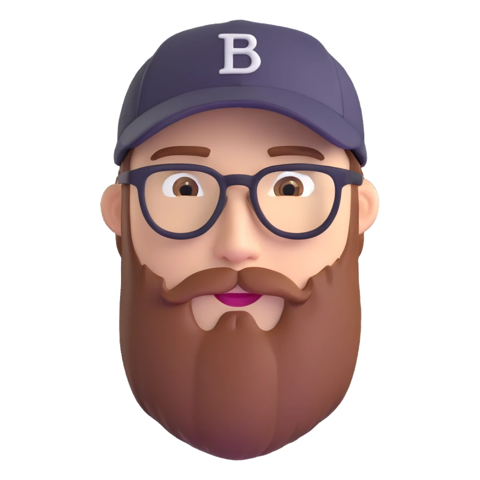 adventurer with beard, glasses and backwards baseball cap sticker