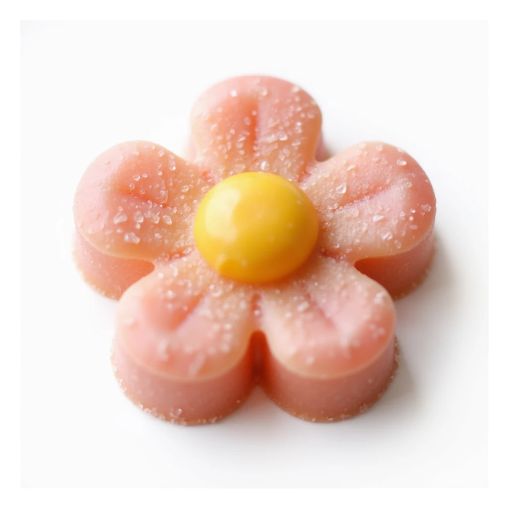 realistic flower-shaped candy with a sugar coating, isolated on a transparent background, no visible background sticker
