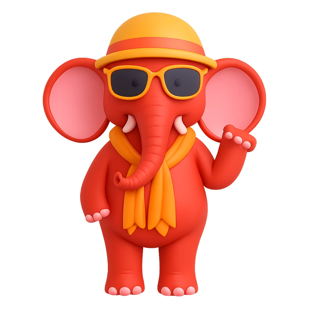 Make the elephant red, keep the summer attire and style, with no background. sticker