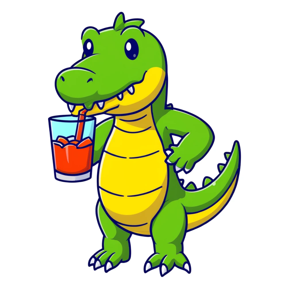 Friendly cartoon crocodile bartender making a Bombardino drink, cute character sticker