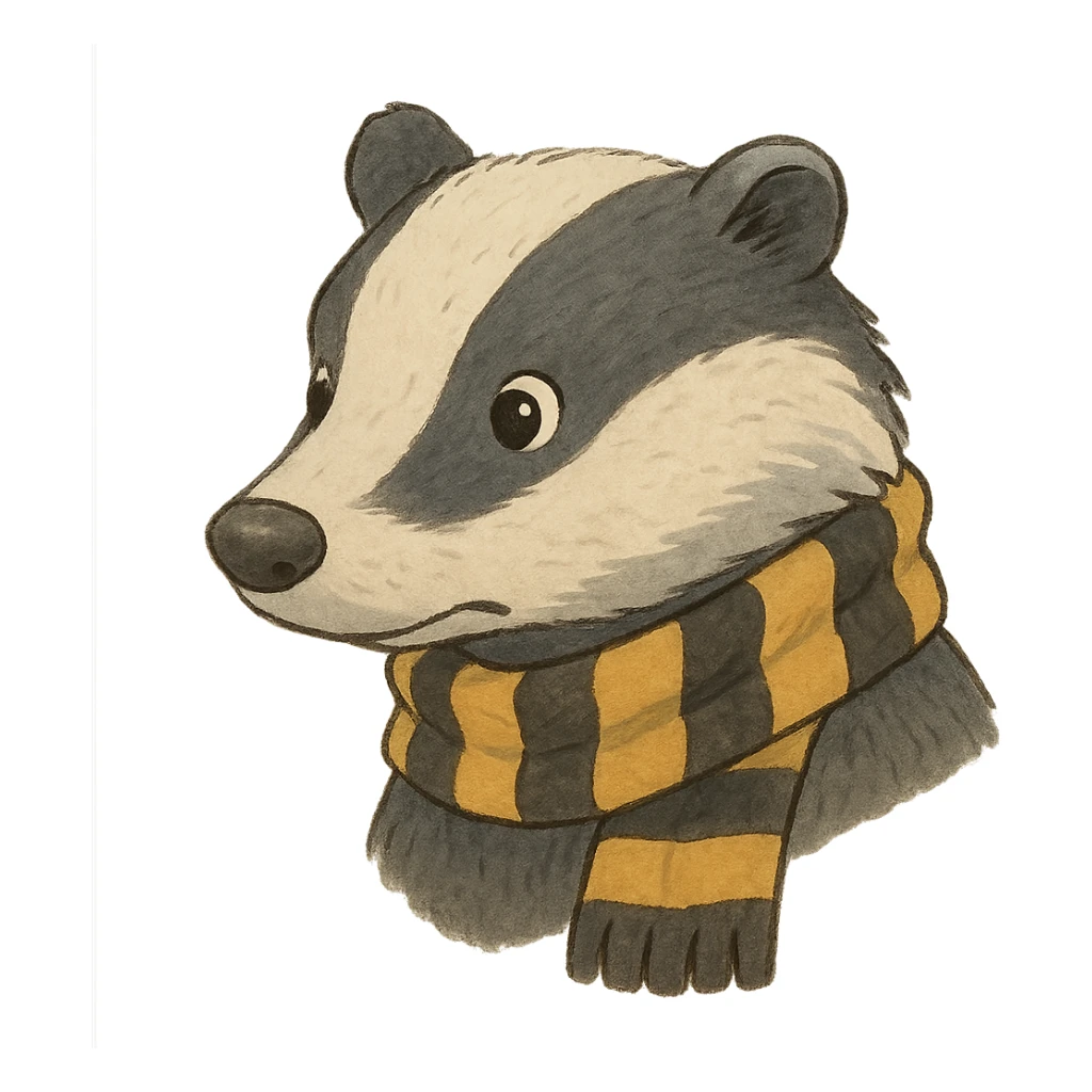 ghibli style badger head with yellow and black striped scarf sticker