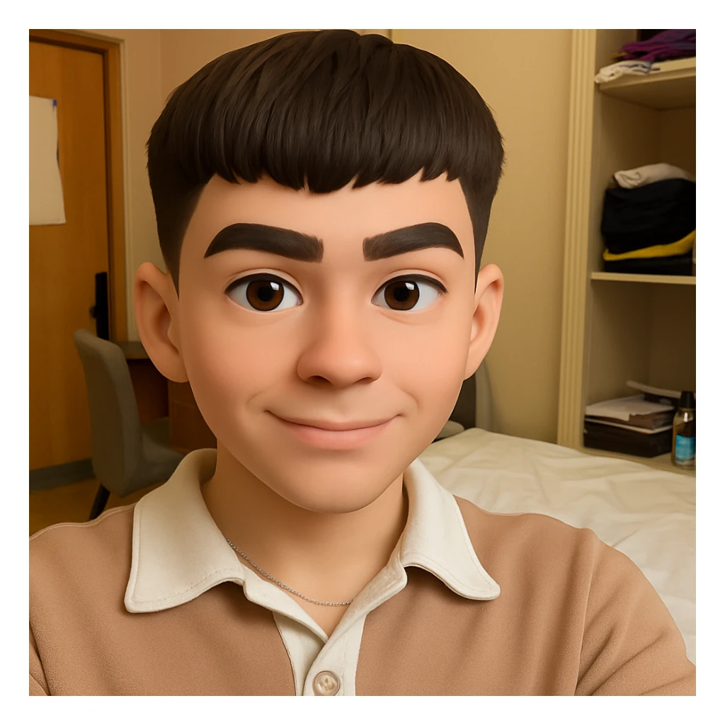 this image in 3d-emoji style with a confident expression and a slimmer face sticker