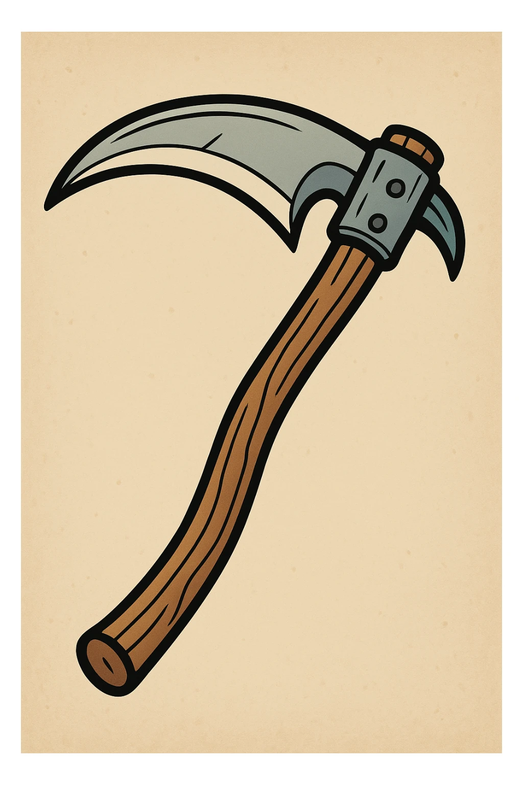 cartoon style guadaña with bold lines, no text sticker