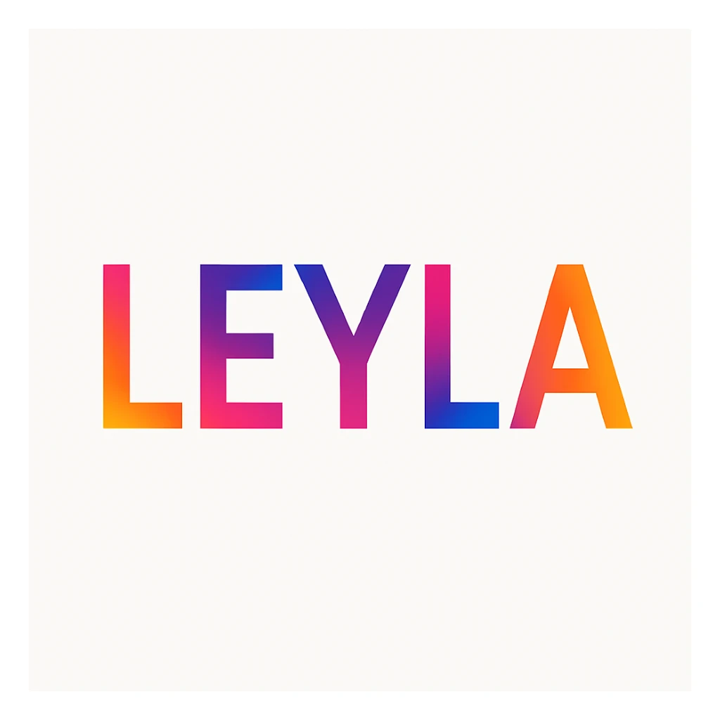 LEYLA text in modern typography with vibrant colors and minimal background sticker