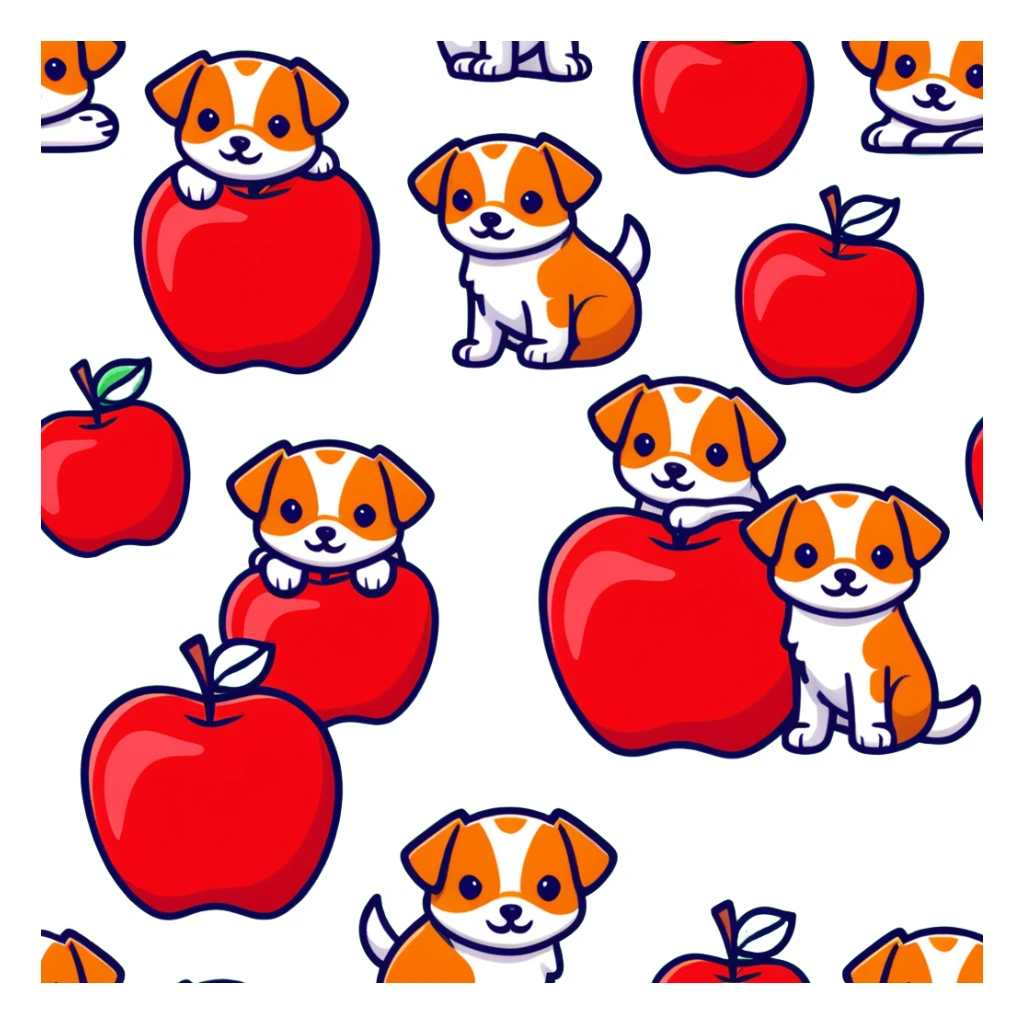 Group of cute dogs piling on a red apple sticker