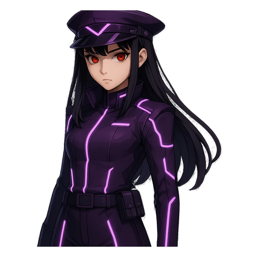 Change the uniform color to purple, keep the cyberpunk officer style, no background. sticker
