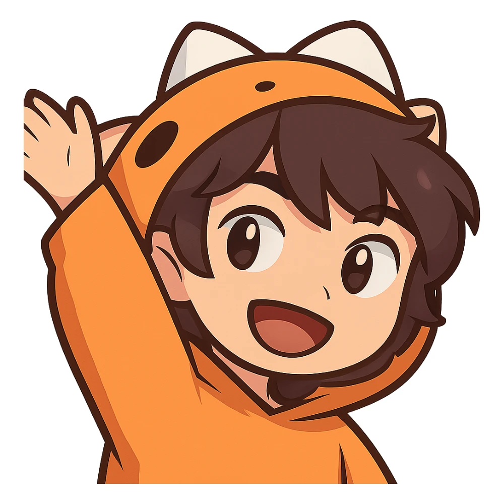 Edit the cartoon character in the image to have their eyes open, keeping the same style and pose. Maintain a transparent background. sticker