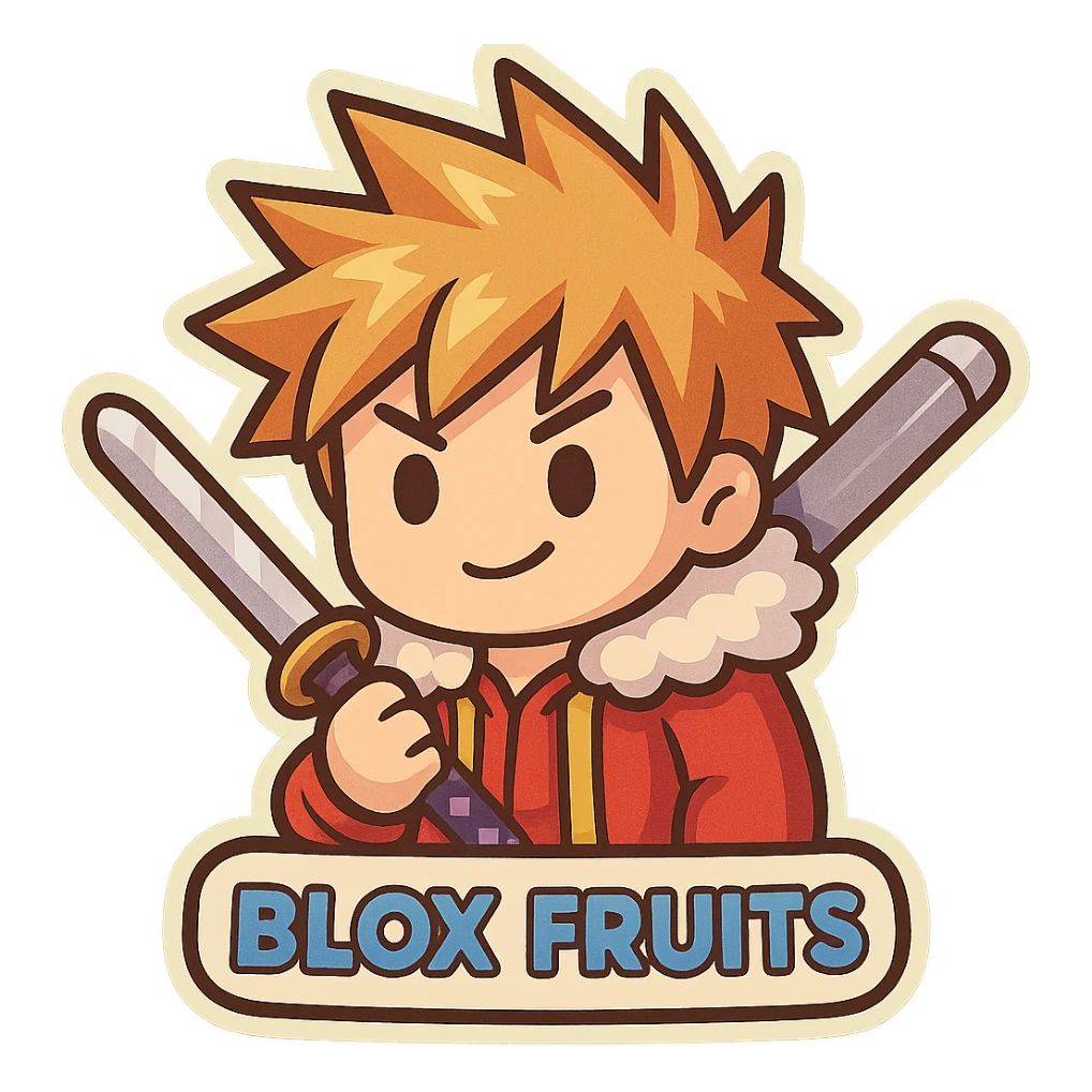 Roblox Blox Fruit character with spiky hair and sword, chibi sticker style sticker