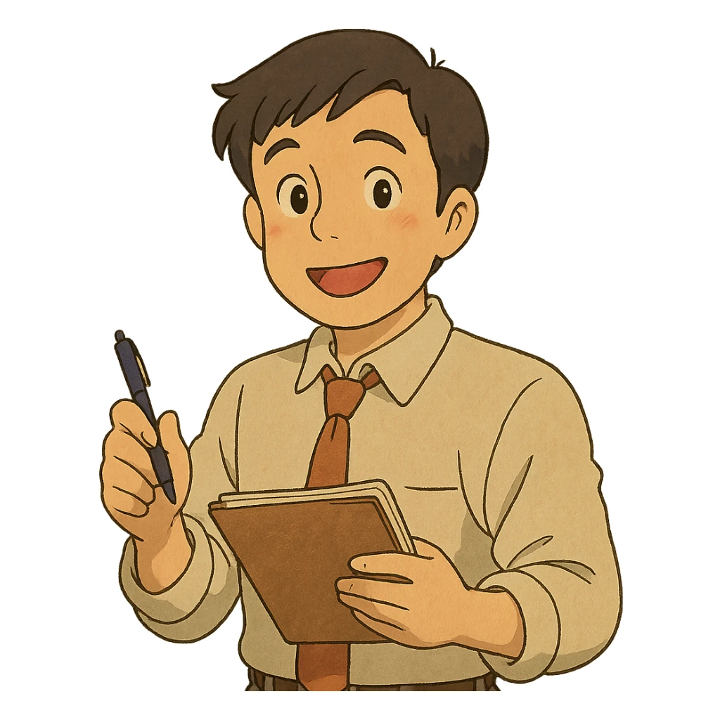 friendly recruiter emoji in business casual holding a pen and notepad sticker