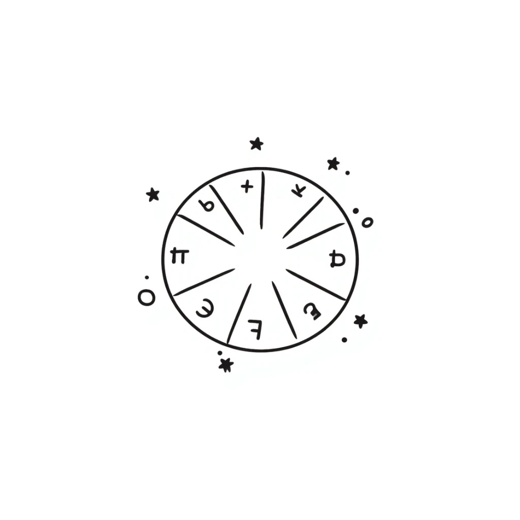 astrology wheel with stars, celestial vibe, hand-drawn doodle style sticker