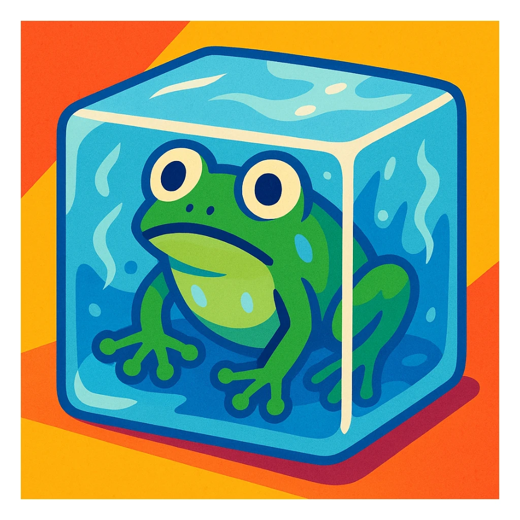 frog frozen in ice, vibrant toon style sticker