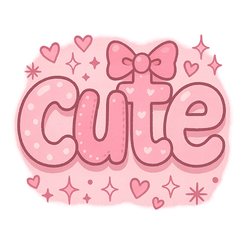 the word 'cute' in a creative, pink-themed style sticker