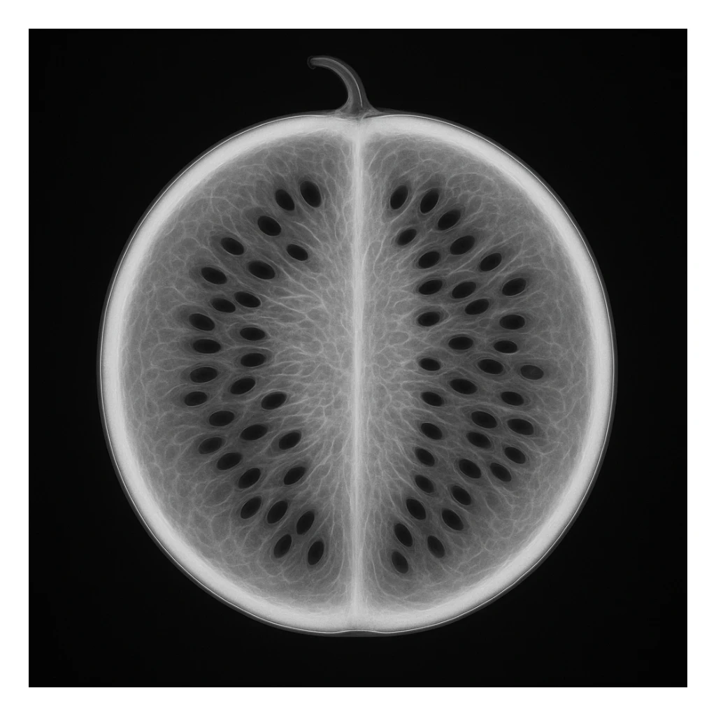x-ray image of a watermelon, showing the inside structure, in a clear and detailed style sticker
