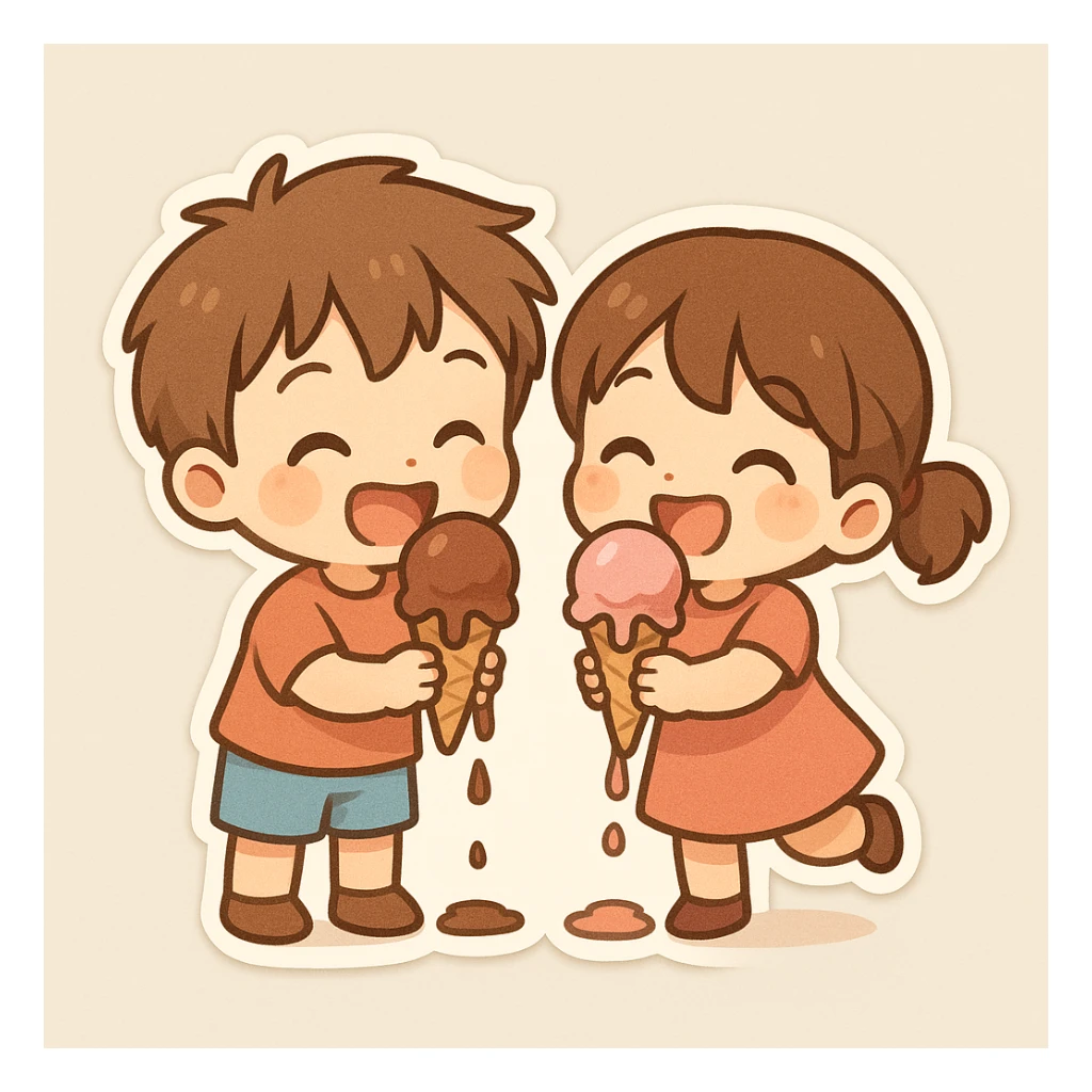 happy children with melting ice cream cones sticker