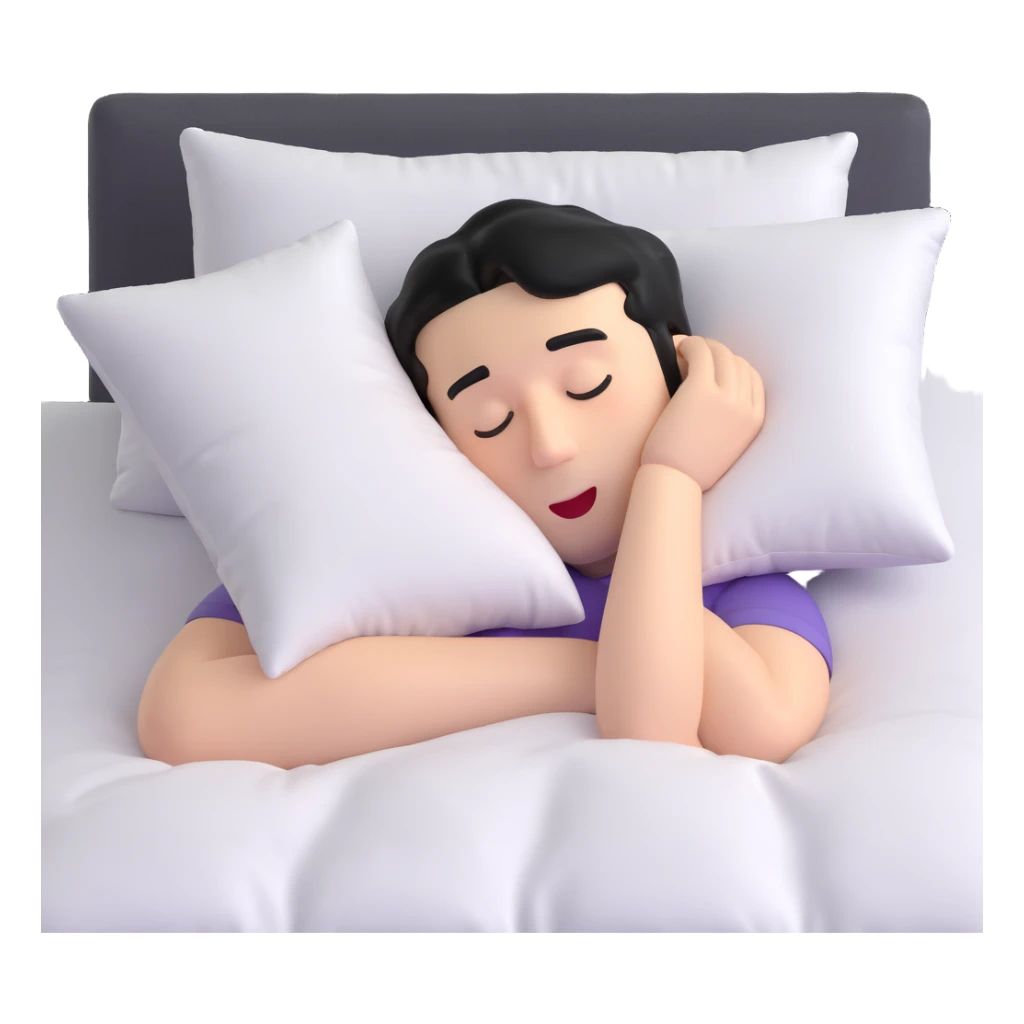 man with black hair drooling while sleeping with his head on a pillow, 3D emoji style sticker