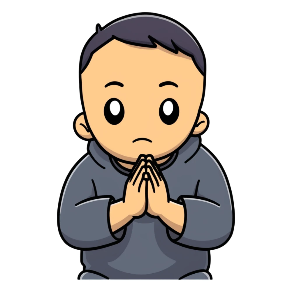 anxious man with hands clasped together in prayer position with worried expression sticker