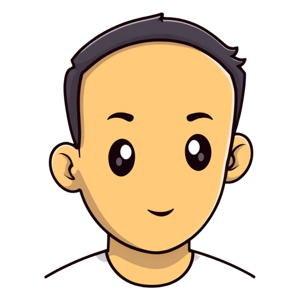 Guy with oversized forehead, comedic character, cartoonish male sticker