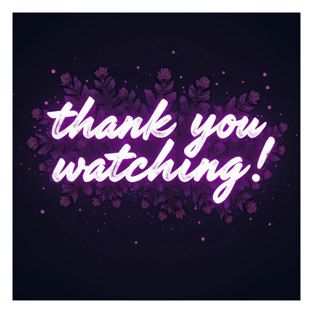 "thank you for watching!" cyberpunk style text splash overlay lavender, streamer overlay, brush-font sticker