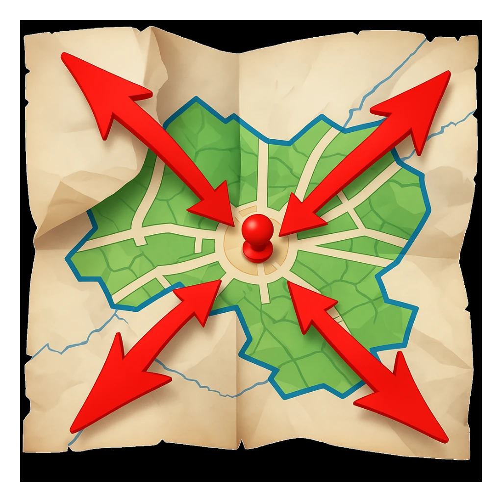 Add bold red arrows to the map, indicating an upcoming offensive attack strategy. Keep the emoji style and all original details. sticker