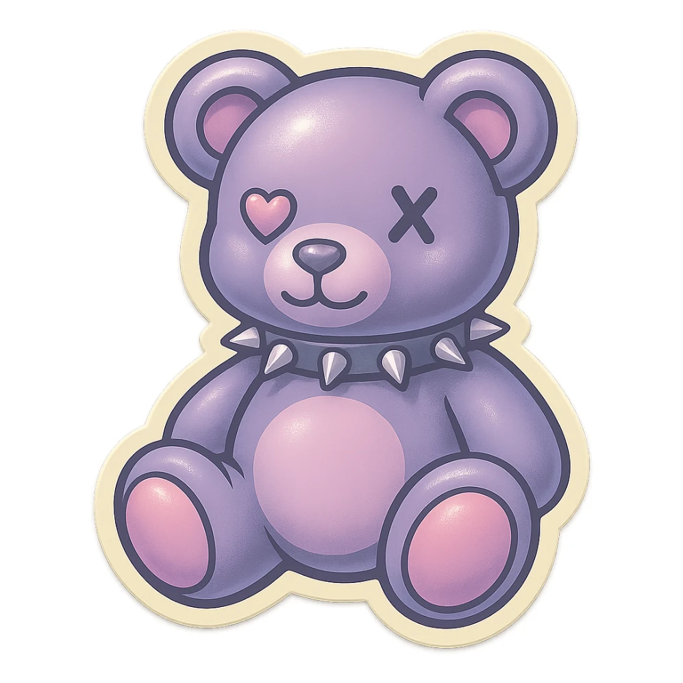 Change to pastel goth colors, keep gothic teddy bear with spiked collar, retro stickers style, no background. sticker