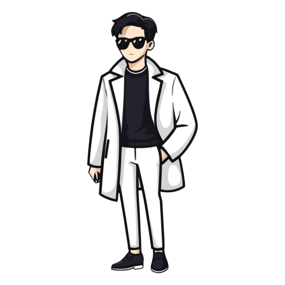 enigmatic character wearing chic modern clothes with simple design sticker