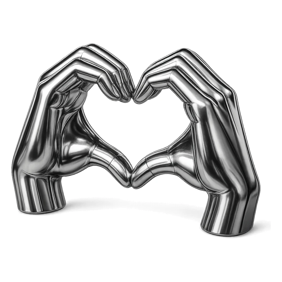 heart hands icon, hands forming a heart, shiny metallic look, reflective surfaces sticker