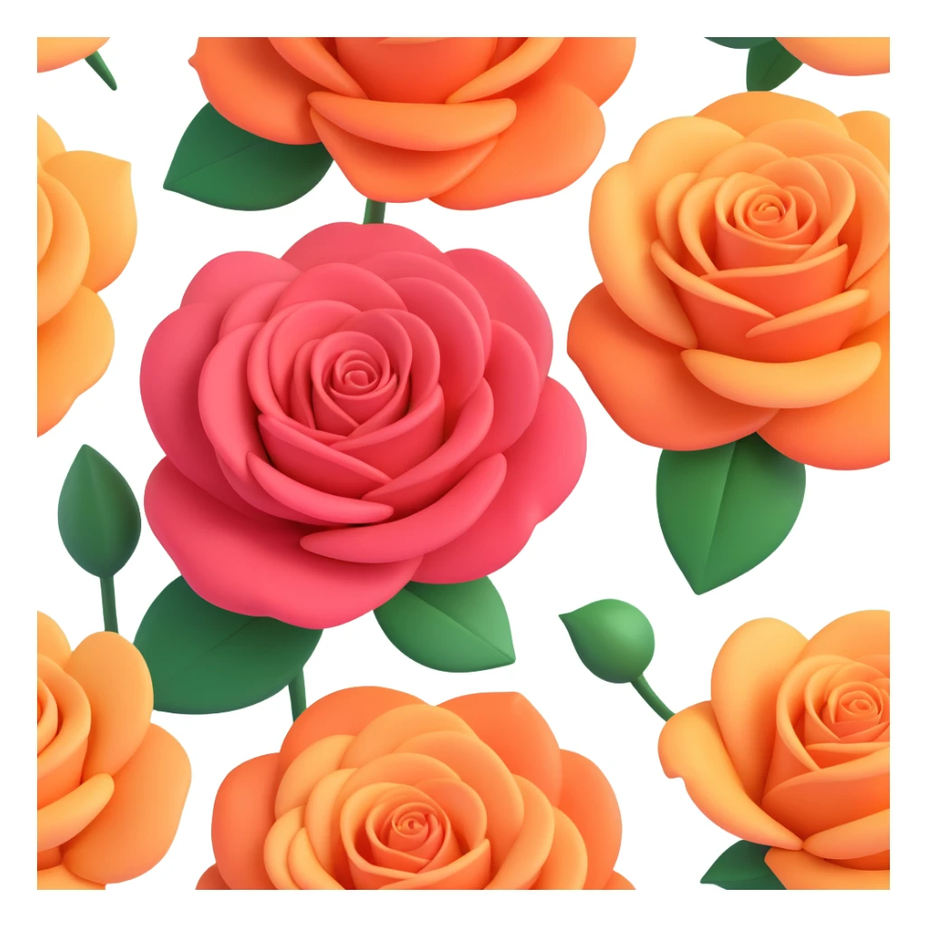 Redraw the illustration with roses in iOS 3D style: volumetric soft shapes, smooth gradients, realistic shadows, modern look like iOS icons. No text, light or transparent background. sticker
