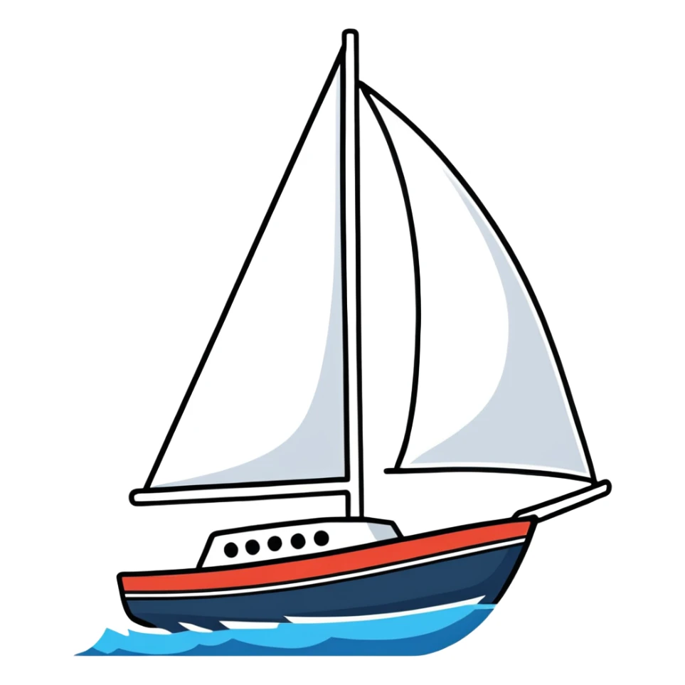 sailboat with visible rudder and white sails sticker