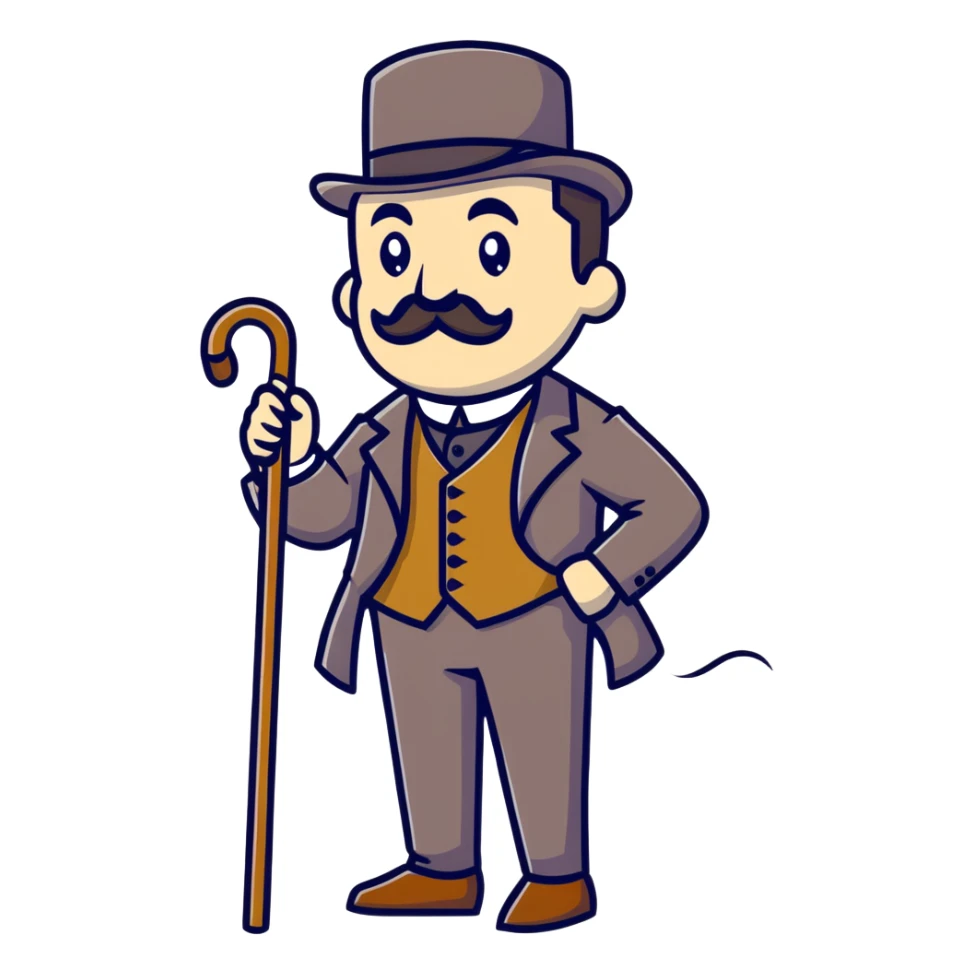 old elegant Victorian man with mustache and cane sticker