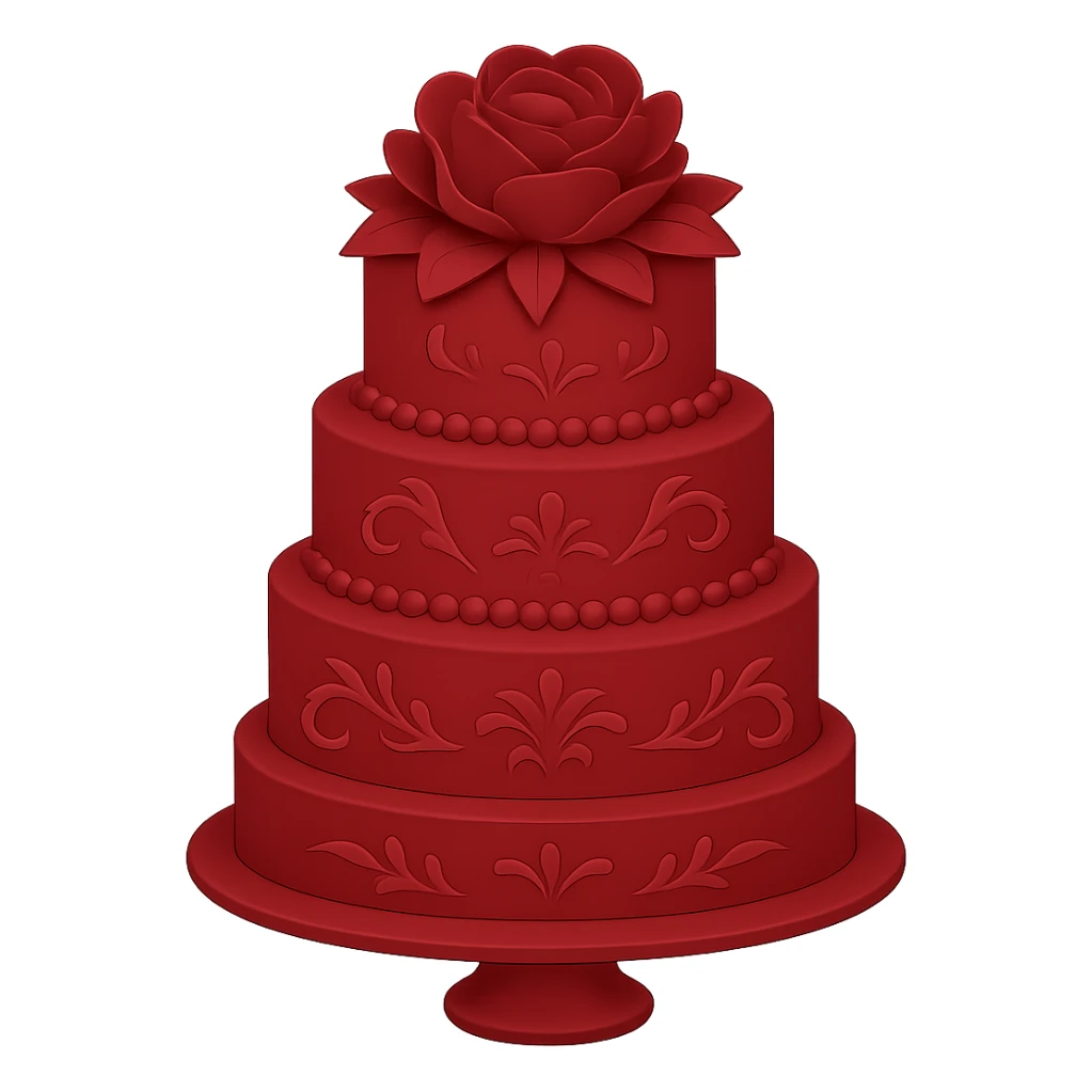 Remove gold accents from the red wedding cake with floral decorations. Keep the background transparent. The original style is emoji style, so maintain a simple and concise emoji-like appearance. sticker