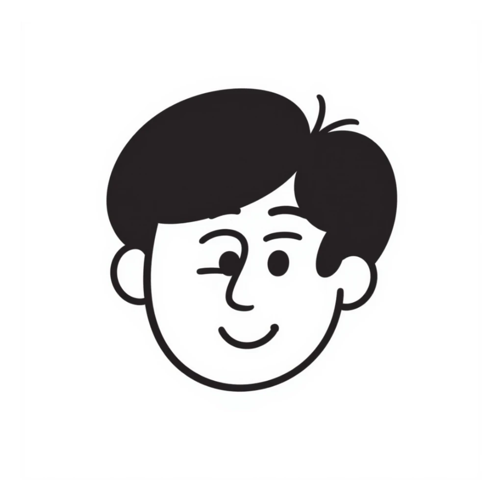 Simple sketch of a stoned face with squinty eyes and a content smile sticker