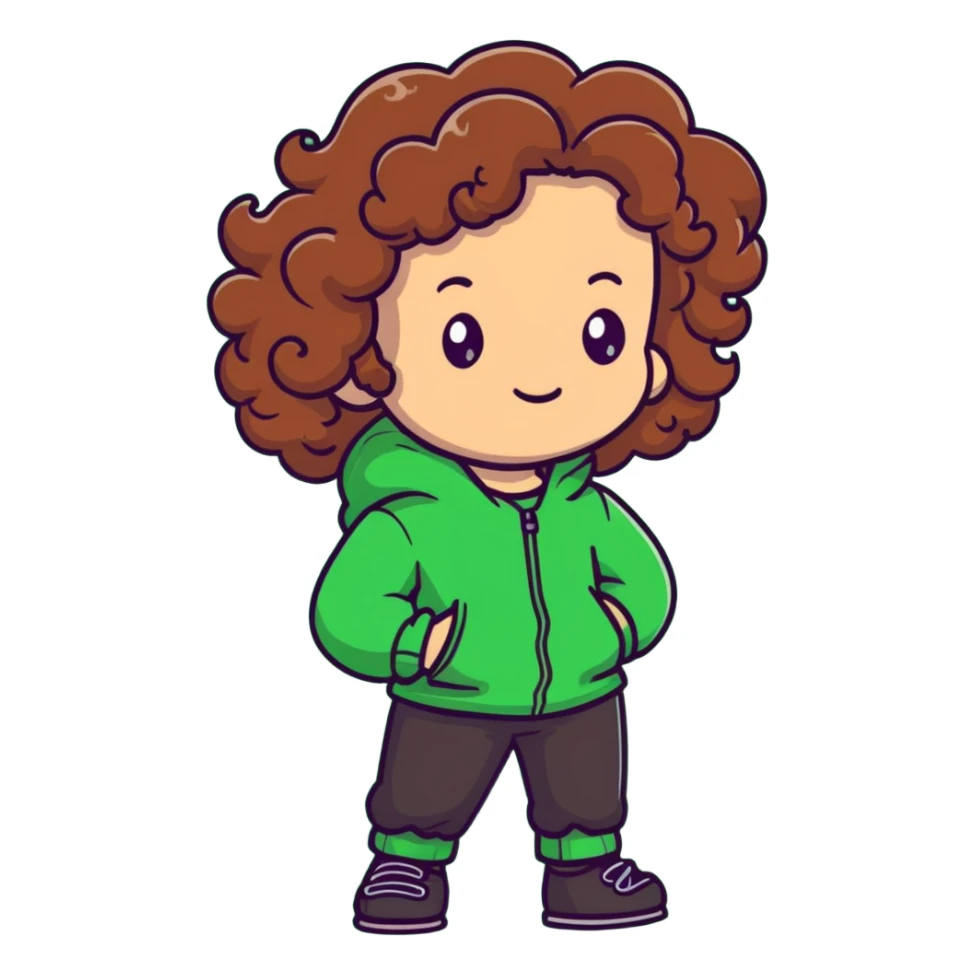 cartoon character with long brown curly hair in a green outfit sticker