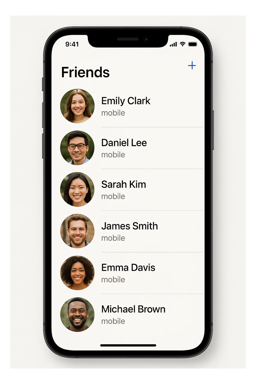 Front screen of the phone with friends' contacts sticker