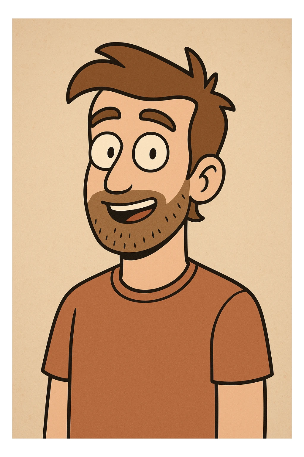 a brown haired man with a little bit of a beard, cartoon style sticker
