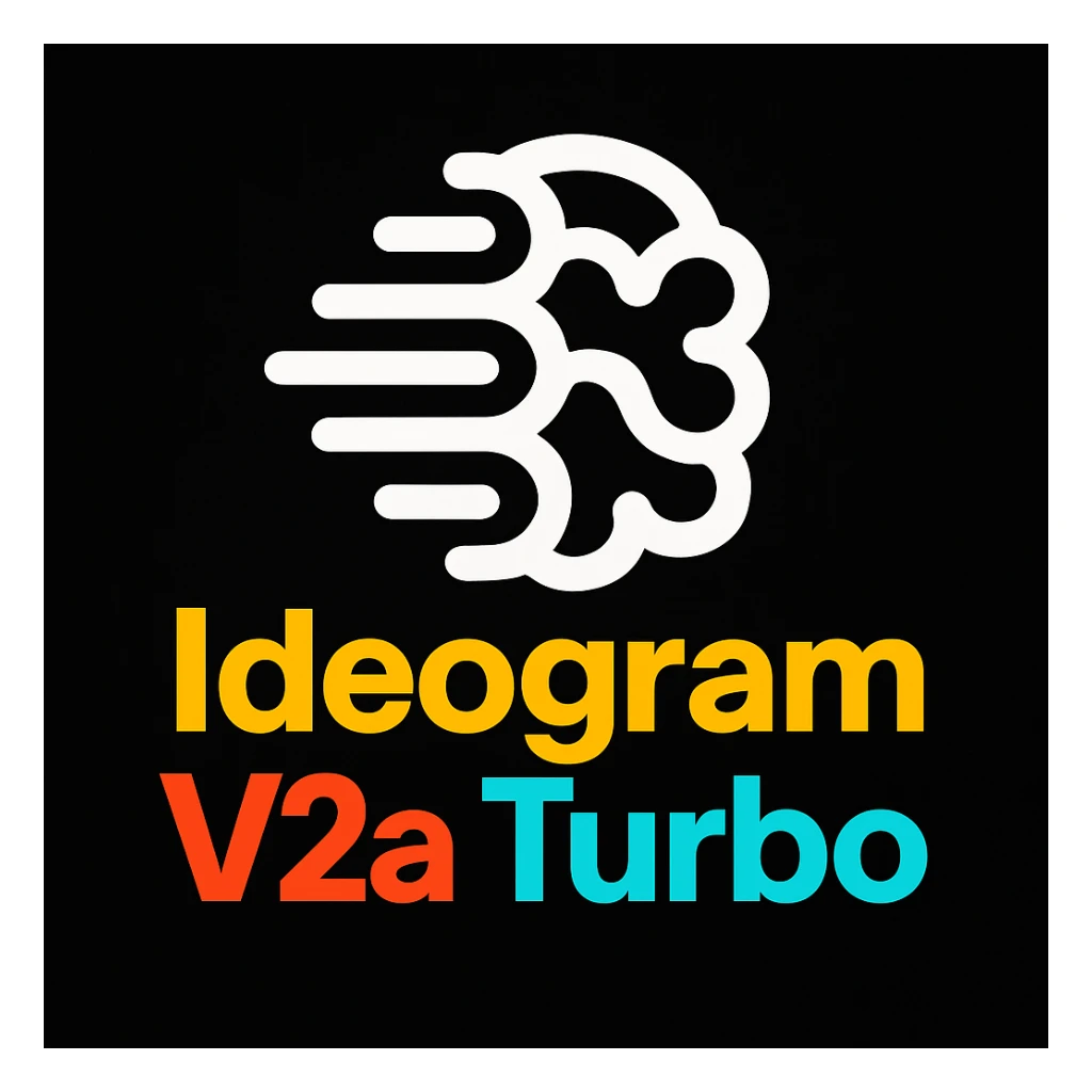 make a non gradient solid but colorful text of "Ideogram V2a Turbo", black background, add this logo too,  sticker