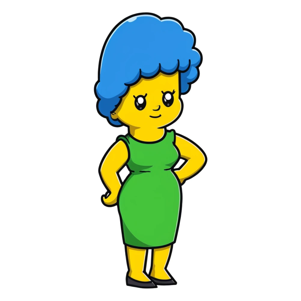 Marge Simpson with blue hair and green dress sticker